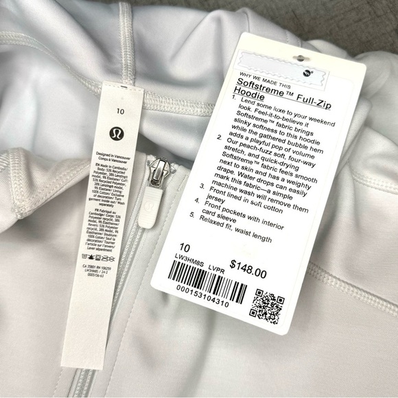 Lululemon Softstreme Full Zip Hoodie Jacket Light Vapor Size 10 NWT - Picture 10 of 10